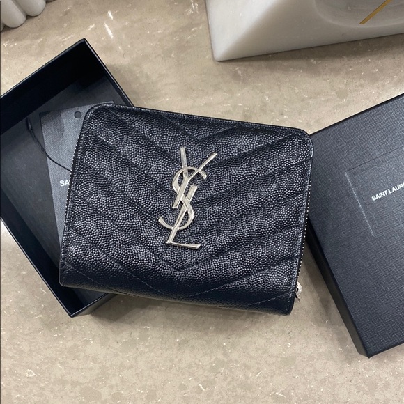 Saint Laurent Black Wallet with Silver Logo - Picture 2 of 7